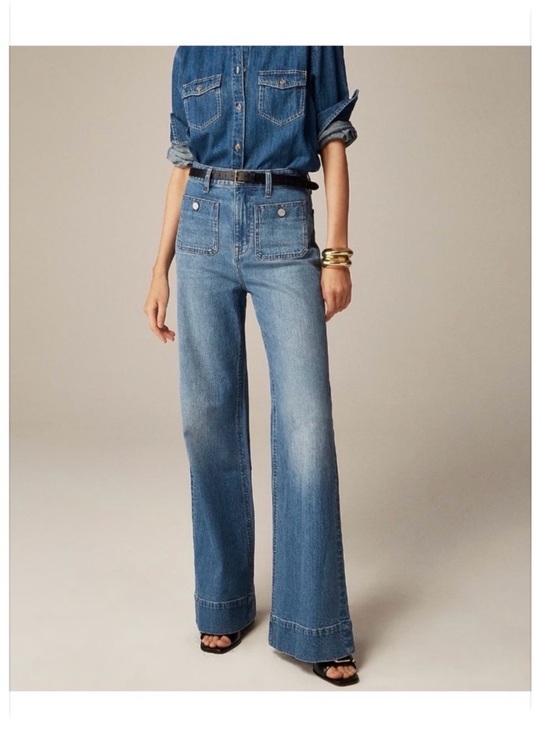 J. Crew Denim - J.CREW • Sailor Wide Leg Trousers Gold Buttons Patch Pockets Jeans - High Rise